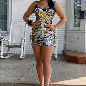 Glamorous Sequin Mini Dress - Gold and Silver